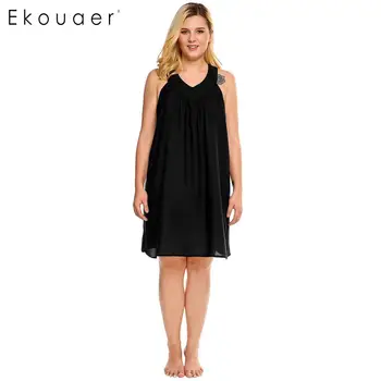 

Ekouaer Women Loose Fit Nightgown Sleepwear Plus Size Nightdress Solid Summer V-Neck Sleeveless Chemise Night Dress L-4XL Sizes
