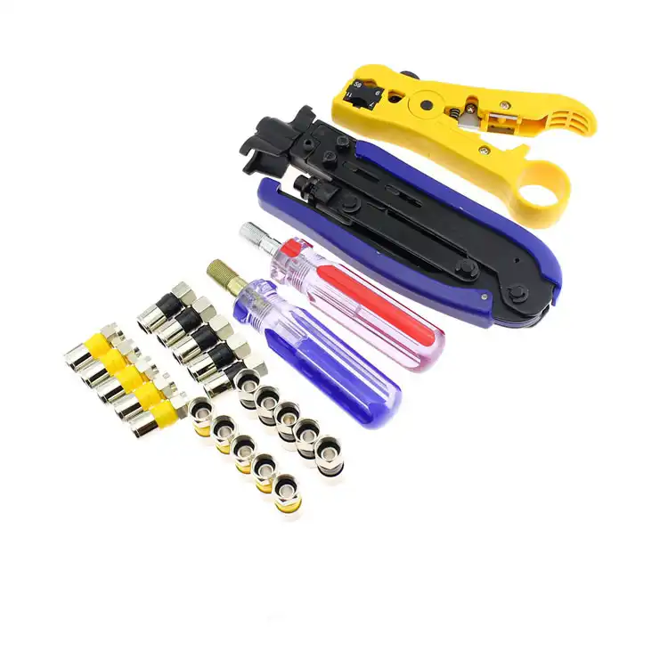 Kit de herramientas de compresi/ón coaxial pelacadora y conectores 20 unidades crimpadora tipo F RG59 RG6 RG11