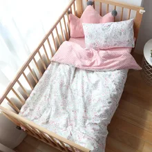 Baby Bedding Set 5Pcs Cartoon Woven Cotton Bed Linen For Kids Crib Bedding With Filler For Boys Girls Baby Nursery Decor promotion 5pcs crib bedding piece set outerwear baby bedding bed around 4bumpers sheet
