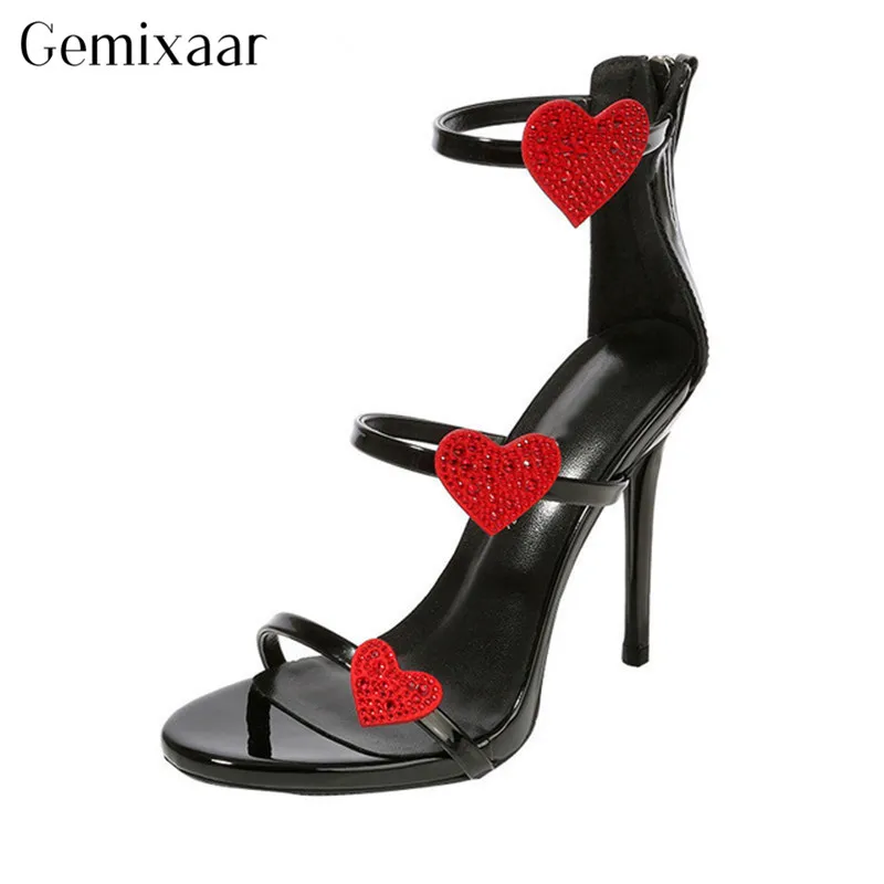 

New Coming Narrow Band Zip Woman Shoes Open Toe Thin High Heels Sandalia Feminin Party Sexy Sweet-Heart Multicolor Sandals Women