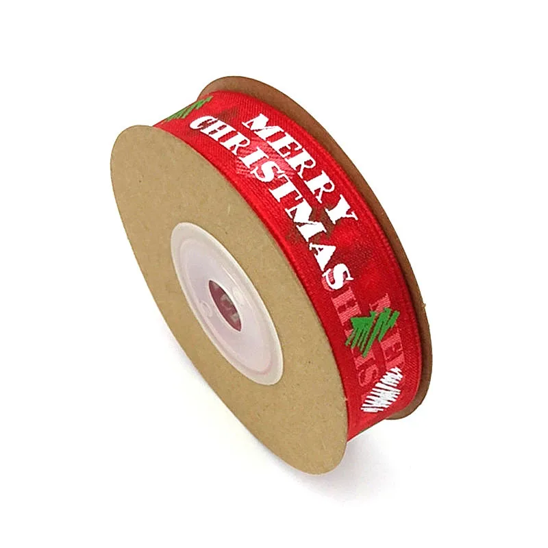 15 мм печатных Merry Рождество дерево лента из органзы резиновый для украшения подарочных упаковок ручной работы поставки 10/20 м
