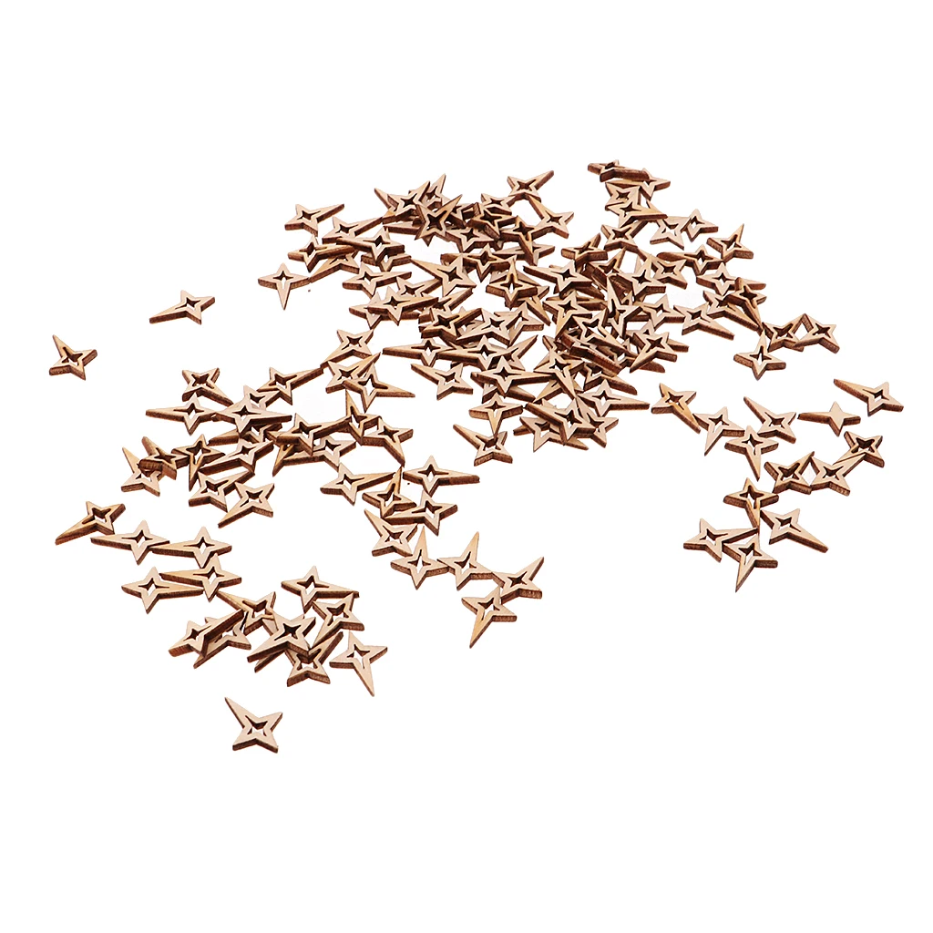 Mini Natural Unfinished Wood Hollow Star Shape Embellishments for Art DIY Crafts Scrapbooking Card Making