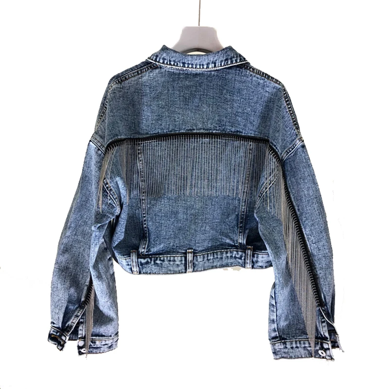

Spring Long Sleeve Tassel Jackets Denim Jacket Women Plus Size Coat Women Harajuku Jacket High Street Outwear Basic Coat