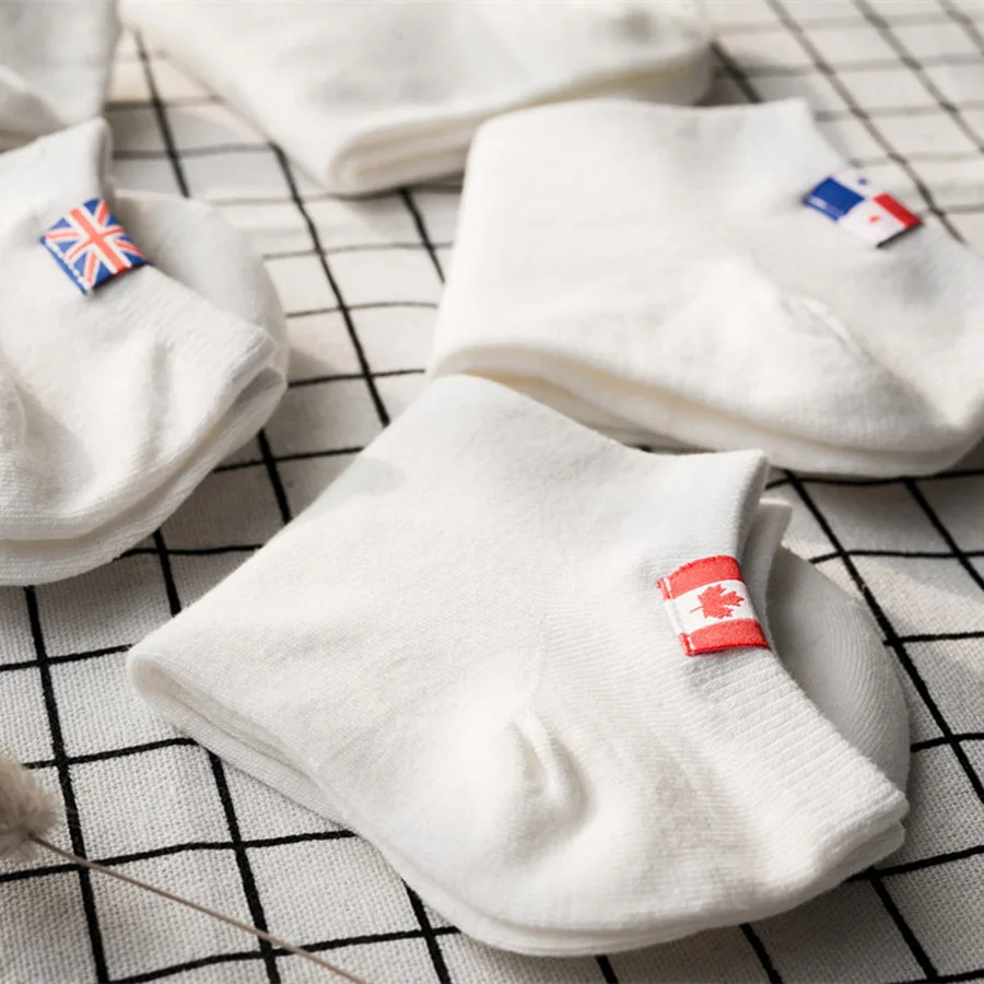 [COSPLACOOL] женские мужские носки смешные короткие носки милые meias Harajuku креативный флаг США Канада Британский греческий логотип белые носки