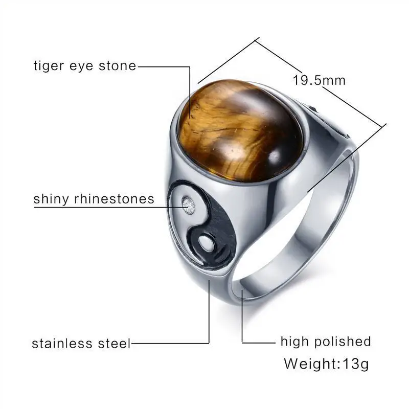 Винтажное мужское овальное тигровый глаз каменное кольцо Инь-Ян Фэн-шуй тайчи сплетни удача группа