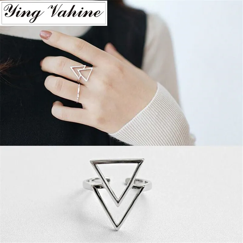 

Authentic 100% 925 Sterling Silver Jewelry Double Triangle Pattern Open Rings for Women anillos mujer