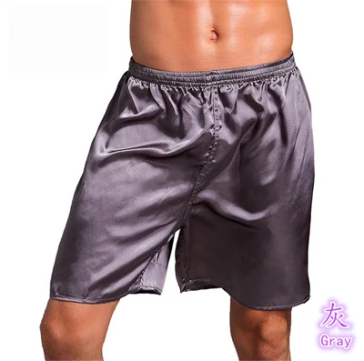 Для мужчин сексуальный шелковый атлас сна одноцветное штаны для дома мягкая Пижама короткие Летний спальный Шорты домашние пижамные брюки - Цвет: grey