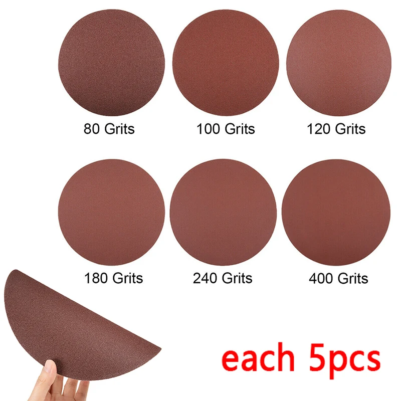 

30ps 200mm /8'' Inches Grit 80/100/120/180/240/400 Sanding Grinder Discs Hook Loop Sandpaper Round Sandpaper Disk Sand Sheet
