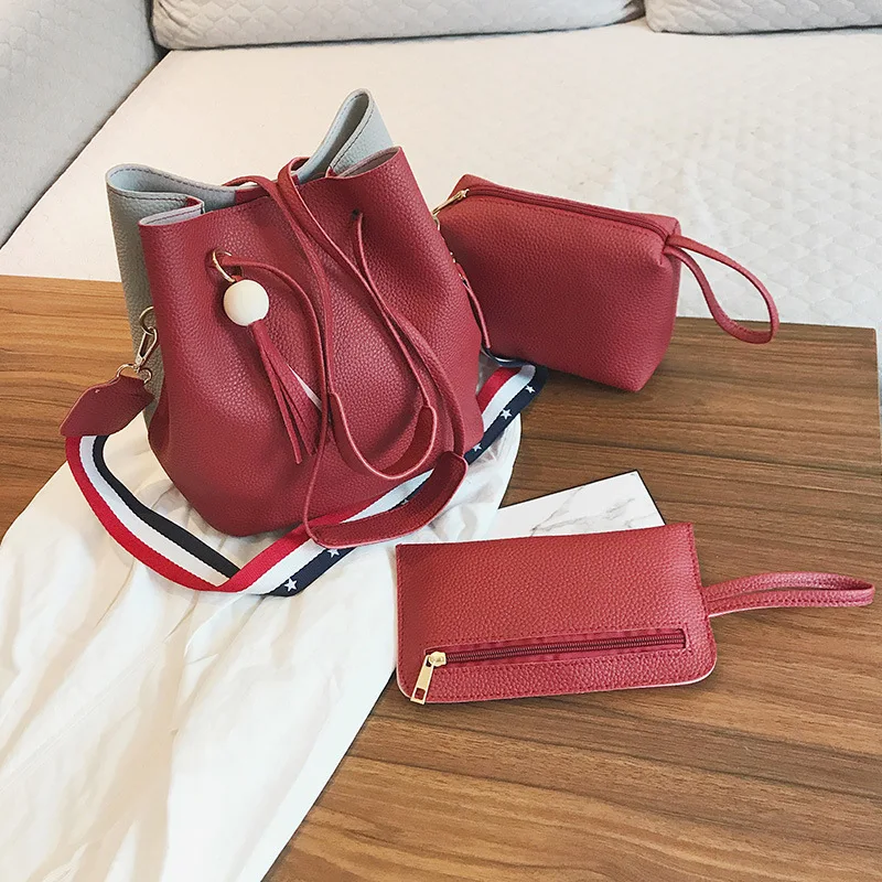 

Hacmpoehue Luxury Women Handbag 3Pcs/Set Composite Large Capacity Messenger Bag Female PU Leather Shoulder Handbag Lady Tote Bag