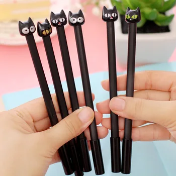 

4PCS/lot Novelty Black Cute Cat Head Gel Ink Pen Promotional Student Gift Stationery School Office Writing Pens Creative Stylus