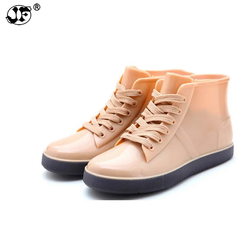 preço Mulheres Marca de moda Martin Botas Lace Up Botas Flats Ankle Boots Casuais Sólida Geléia À Prova D  Água Sapatos de Chuva 968