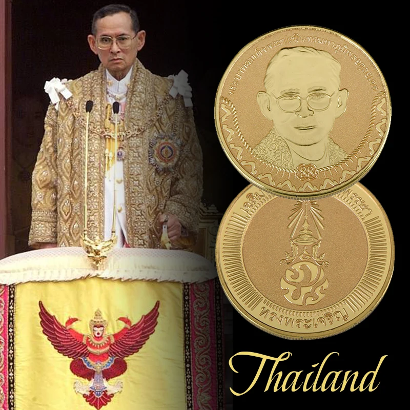 WR 24 K позолоченная металлическая монета Таиланд король Bhumibol Adulyadej Золотая монета редкая позолоченная Коллекционная Милая сувенирная коллекция
