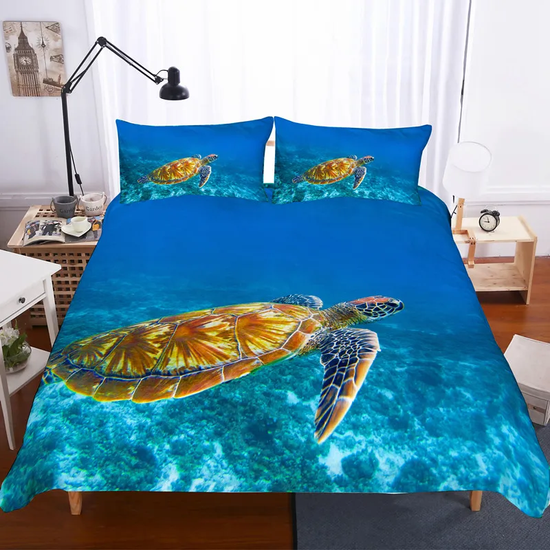 

Turtle bedding set large 3D realistic turtle print quilt with pillowcase extra large sheets full size bed cover