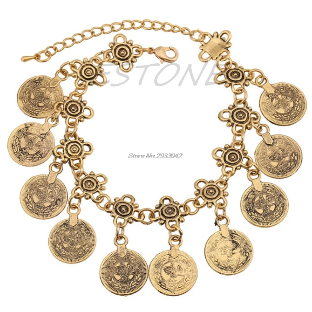 

Free shipping Free Shipping Silver Coin Anklet Bracelet Boho Gypsy Beachy Ethnic Tribal Festival Bohemian -W128
