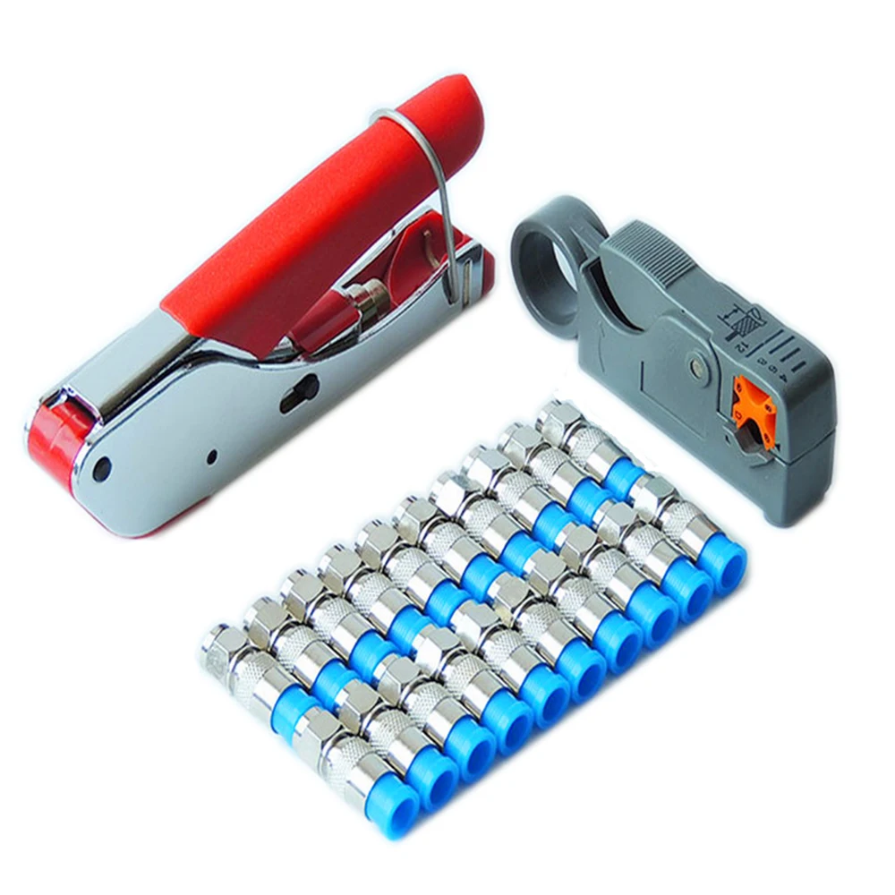 

New Multitool Wire Stripping Squeezing Pliers Coaxial Cable Cold Press Clamp RG59 RG6 Cable TV Crimping Tool Set with 20 F Heads