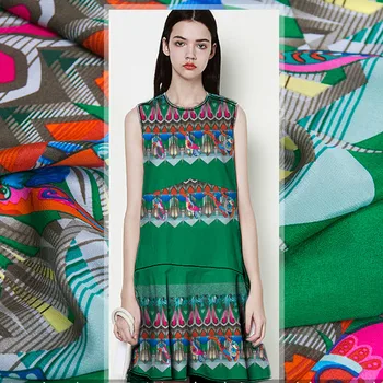 

110cm crepe de chine silk fabric 18 momme parrot print dress shirt crepe fabric natural silk fabric wholesale silk cloth