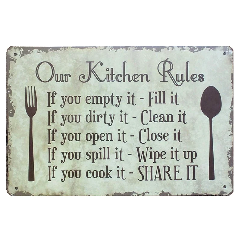 OUR KITCHEN  RULES  Shabby Chic Metal Signs Bar Pub 