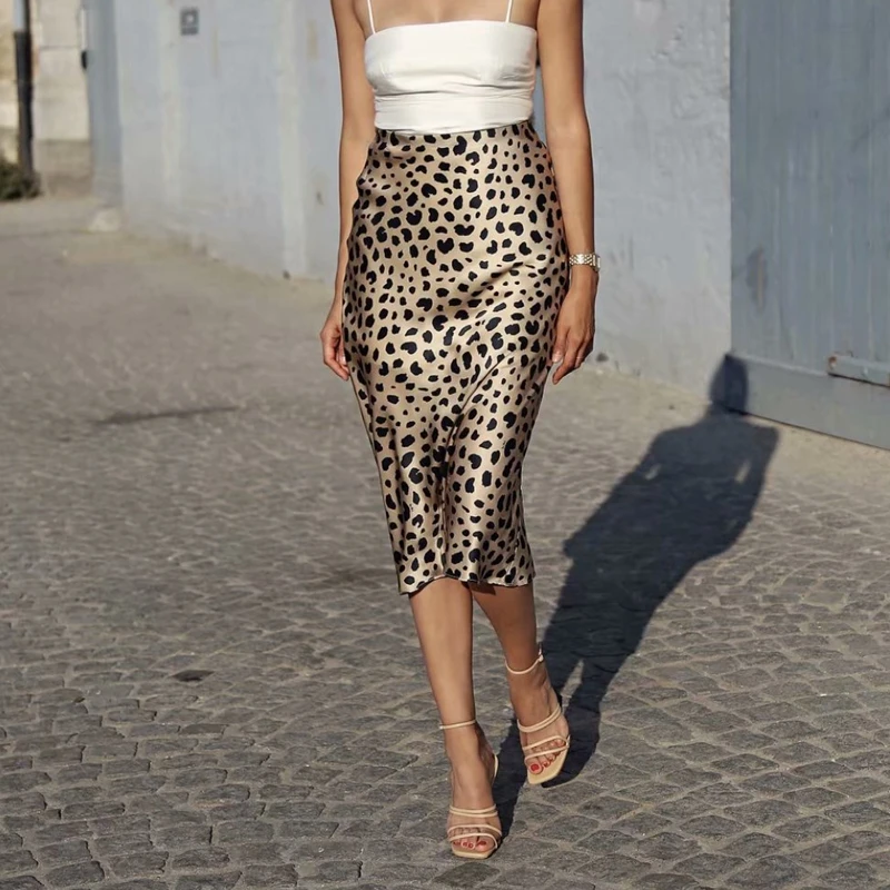 Летнее пляжное, в стиле бохо, Винтаж, эластичная юбка с высокой талией, Kwaii, Ретро стиль, цветочный Леопардовый принт, юбки для женщин, davidyue, корейская мода