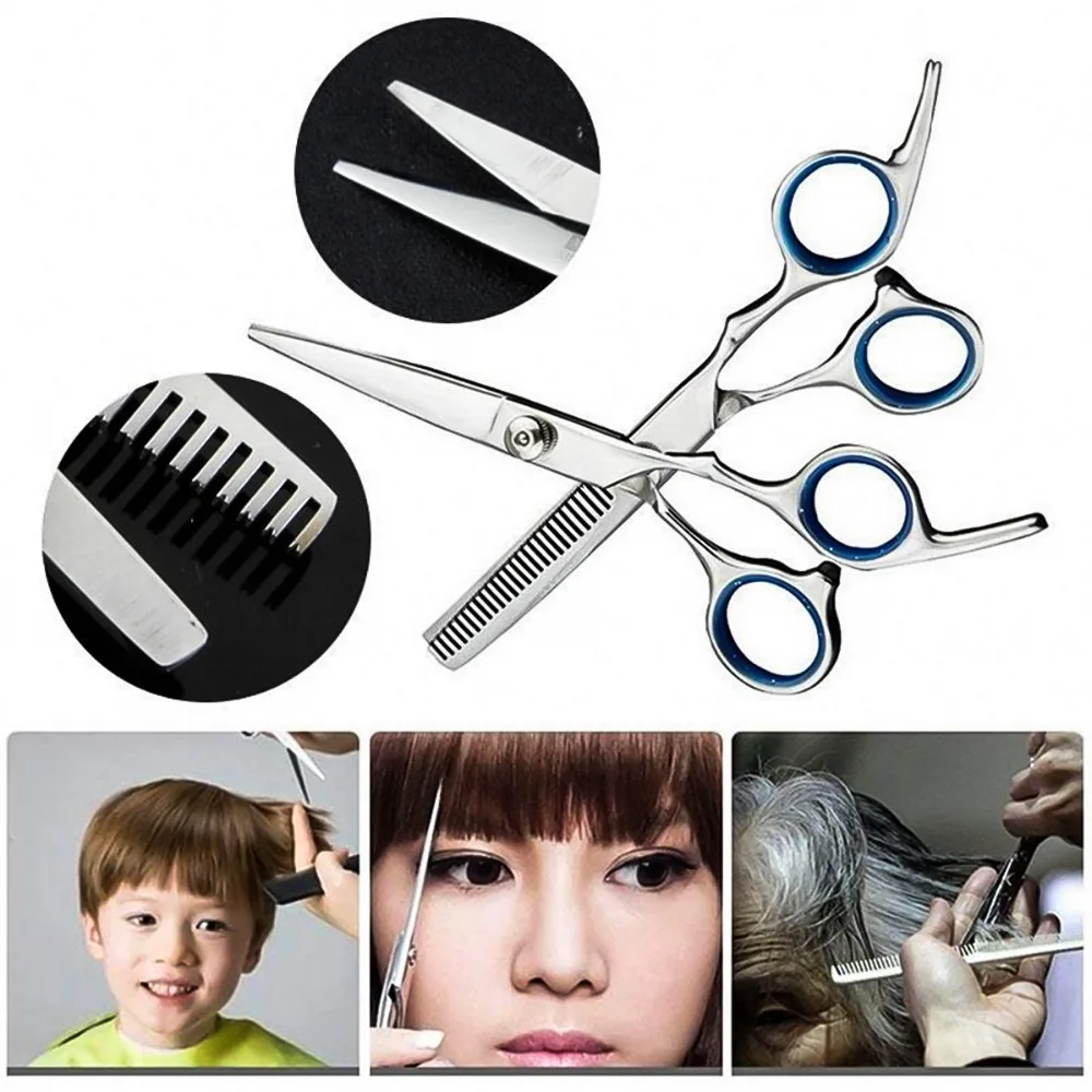 Натуральная нержавеющая сталь волос Резка истончение ножницы Парикмахерская Парикмахерские Набор с эластичными лентами для салона и дома