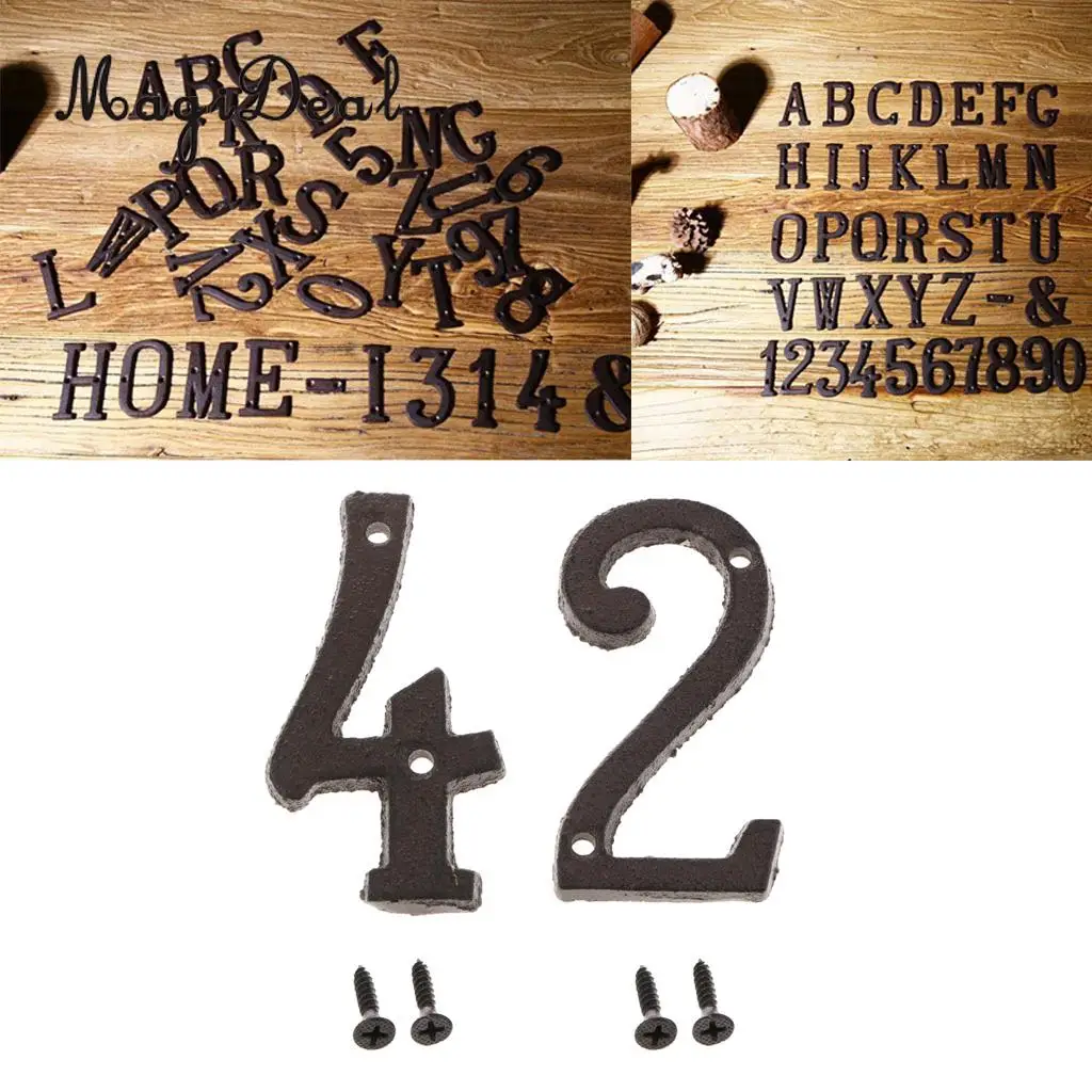 2pcs Cast Wrought Iron House Office Door Number Signs Plaque Country Style Digits Sticker Plaque with Screws 2 4