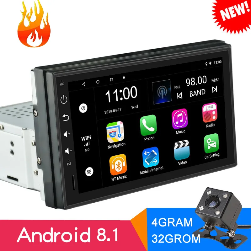 

4GBRAM 32GBROM Universal Android 8.1 1Din Car radio Multimedia Video auto Stereo FM AM RDS GPS MAP For Volkswagen Nissan Toyoata