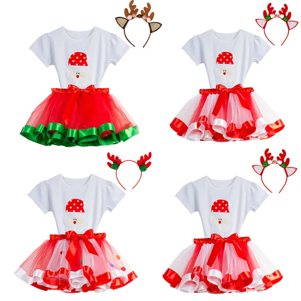 

baby outfits newborn Kid Tutu Christmas Party Tops+Rainbow dress+Deer Headband Outfits Set Rompers W528