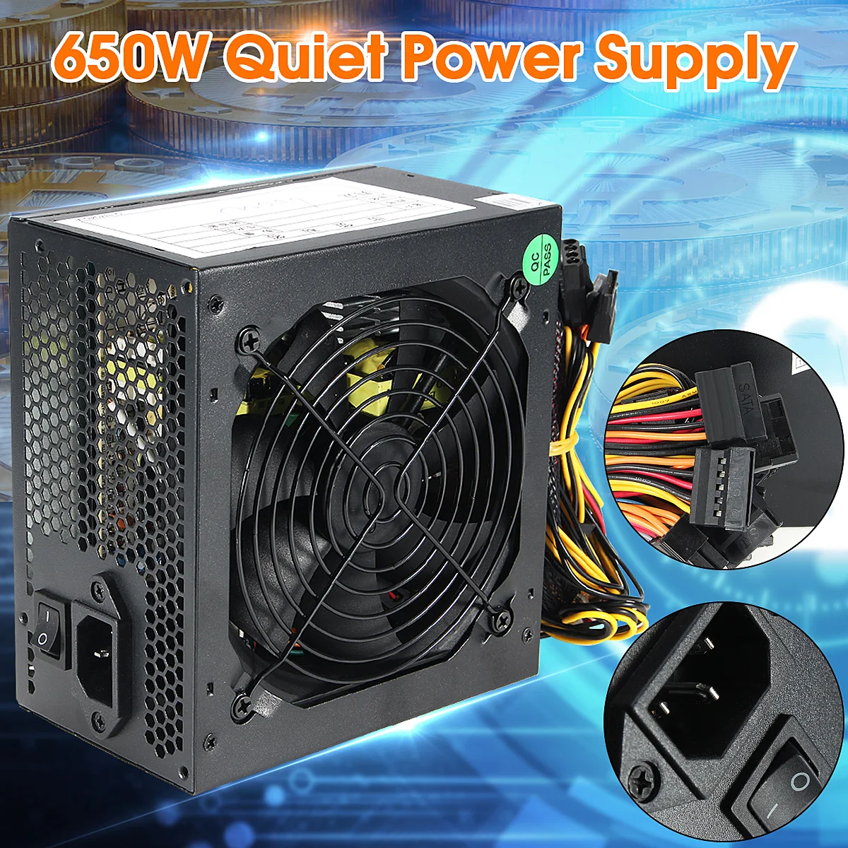 600 Вт PC PSU питание черный игровой тихий мм 120 мм вентилятор 20/24pin 12 В в ATX новый компьютер для BTC - изображение
