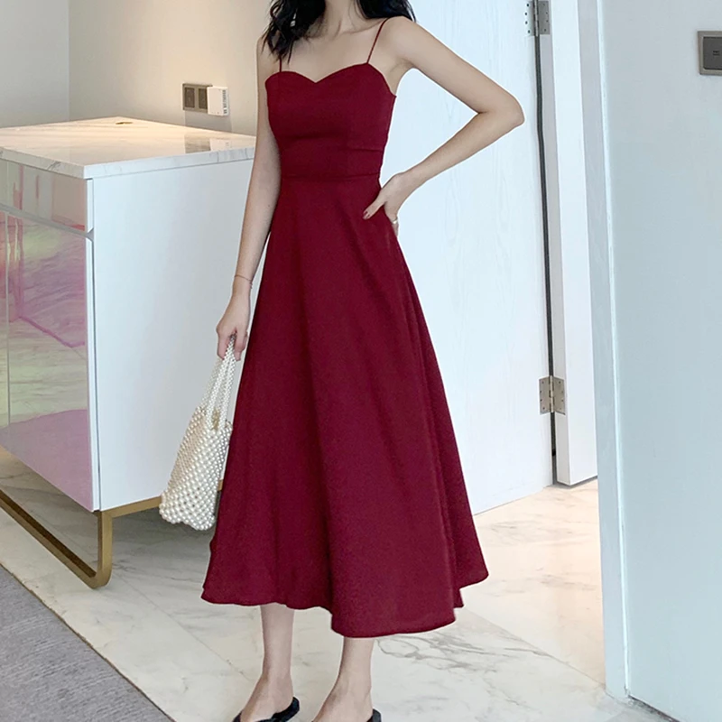 red color long dress