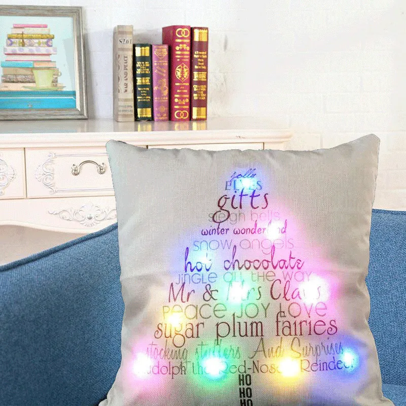 Luminous Christmas Cushion Cover LED Light Throw Pillows Cover For Sofa Home Car Xmas Decoration Deer Santa Claus Pillowcases - Цвет: 08