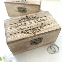 Ретро квадратная деревянная коробочка для кольца под заказ имя и дата держатель для обручального кольца коробка персонализированный подарок деревенская свадьба кольцо шкатулка
