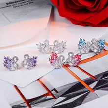 YUN RUO милые серьги-гвоздики с кубическим цирконием, камень лебедь, Серебро S925, гипоаллергенная Женская Модная бижутерия, подарок, Прямая поставка