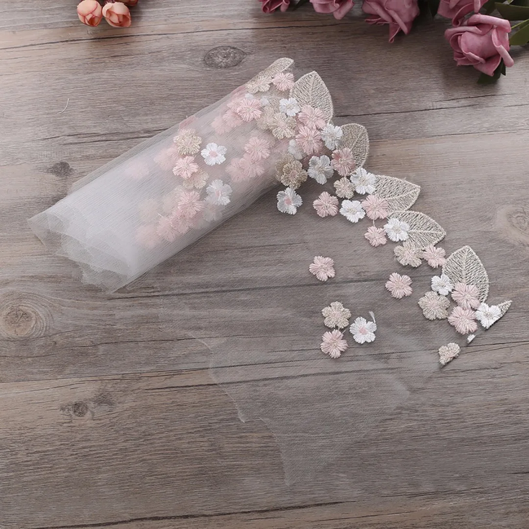 Stylish Floral Tulle Lace Trim Ribbon Fabric Flower Embroidery Wedding Dress Top Bridal Veil Trim Sewing Accessories 91.4cm*18cm