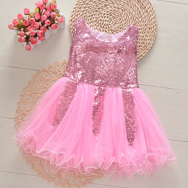 

Girls summer wedding dress kids fashion mesh sequins sleeveless dress for girls children party clothing princess dress 2019 new