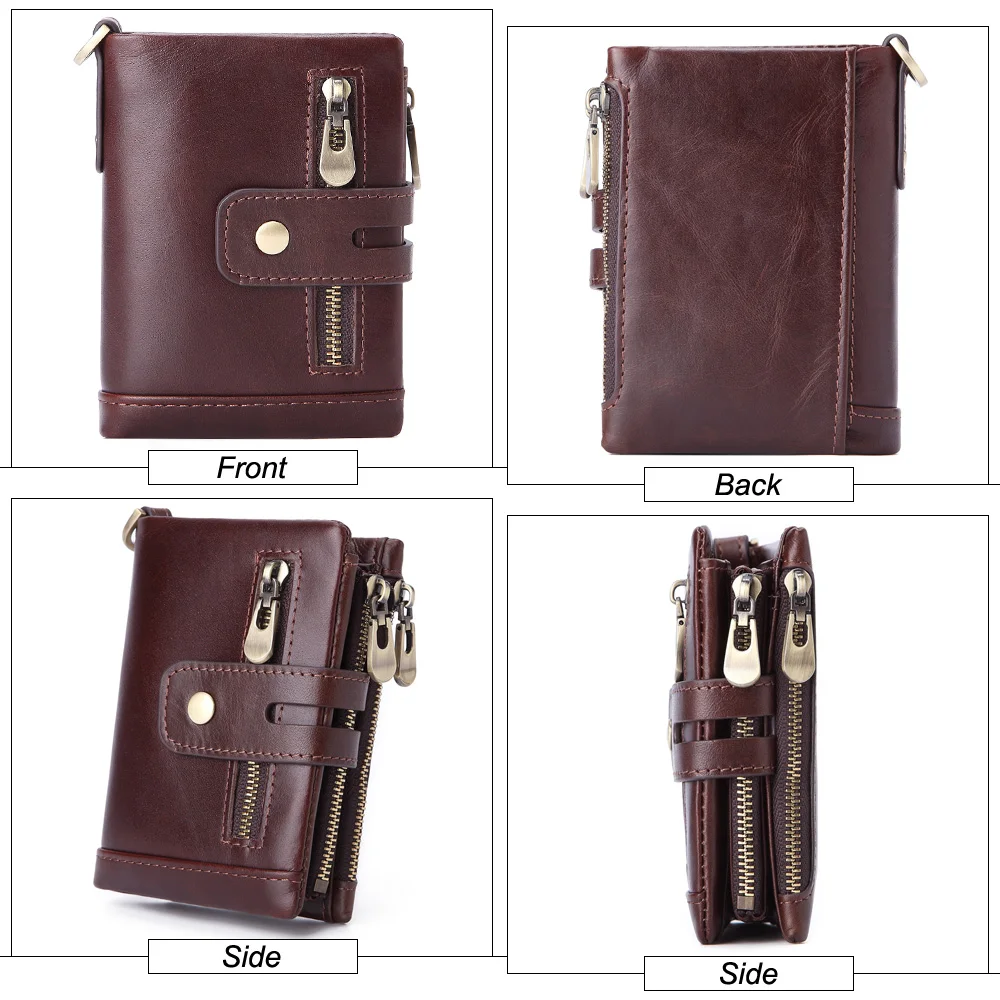MISFITS vintage short wallet genuine cow leather men wallet coin pocket zipper small purse card holder brand portomonee for male