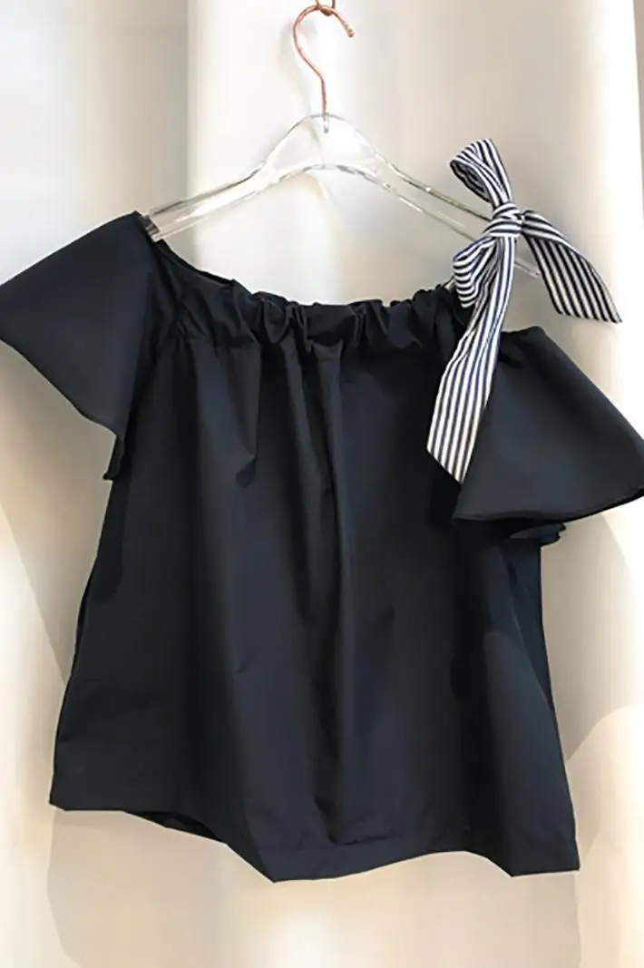 

2019 Summer One Word Collar Shoulder-open Shirts Women's Butterfly Tie and Sweet Shirts Sweet Elegant Women Shirts