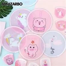 1 шт. высокое качество полиэстер мультфильм мини круглый диск портативный вентилятор складной карманный бумажник флаер ручной вентилятор