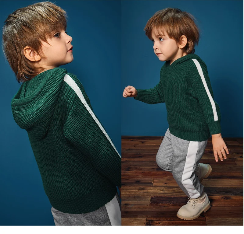 Balabala/Детский свитер с капюшоном для маленьких мальчиков; шерстяной вязаный свитер; детская зимняя вязаная одежда; однотонная От 2 до 7 лет одежда