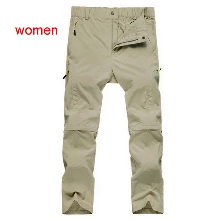 women khaki Нейлоновые съемные водонепроницаемые походные брюки для мужчин/женщин, быстросохнущие брюки для горных/походов/треккинга, уличные брюки, спортивные шорты AM009 - Цвет: women khaki