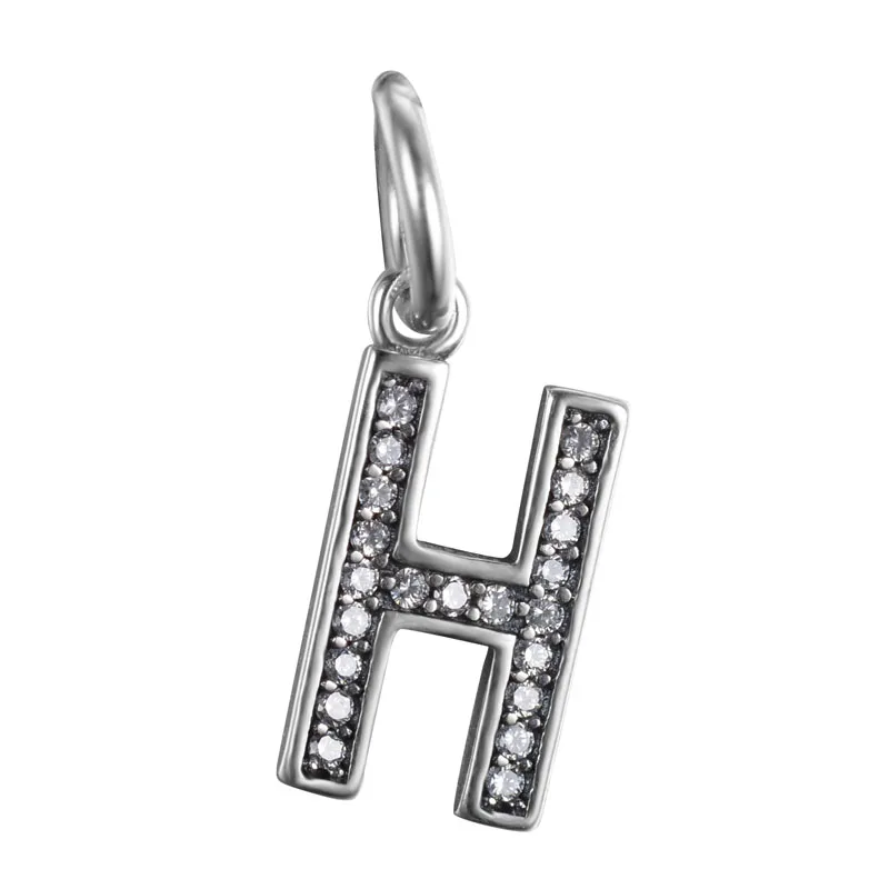 free shipping 100 925 sterling silver initial letter H with CZ dangle