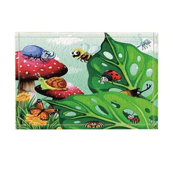 

Kids Shower Decor Cute Animals on Red Mushroom and Leaves Bath Rugs Non-Slip Doormat Floor Entryways Front Door Mat