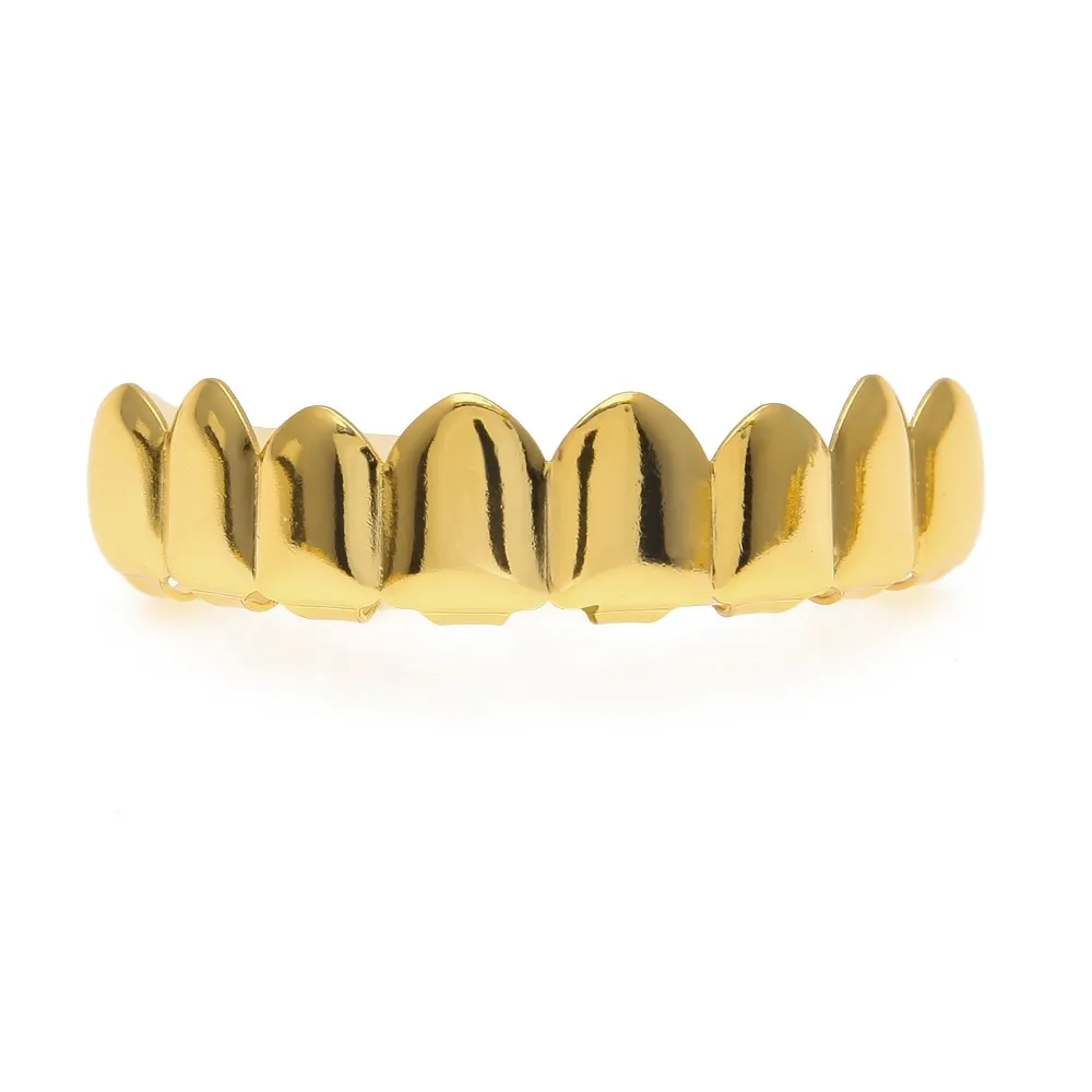 

14k Gold Plated Hip Hop Teeth Grillz Caps Upper Bottom Grill Teeth Whitening Denture Paste False Teeth Veneers Dropshipping