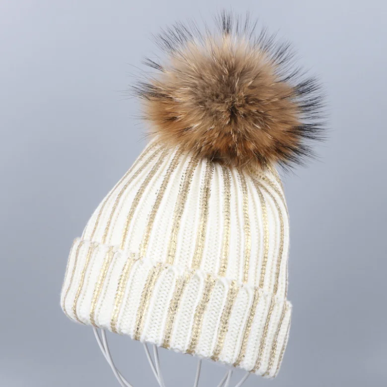 Новые модные женские зимние шапки с помпоном из меха лисы, зимняя шапка с помпоном из настоящего животного, теплые брендовые шапки - Цвет: Mink Pom white hat