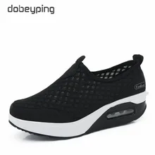Dobeyping tênis casual feminino, sapato plataforma baixa de malha de ar para mulheres, calçados de cunha para primavera e outono