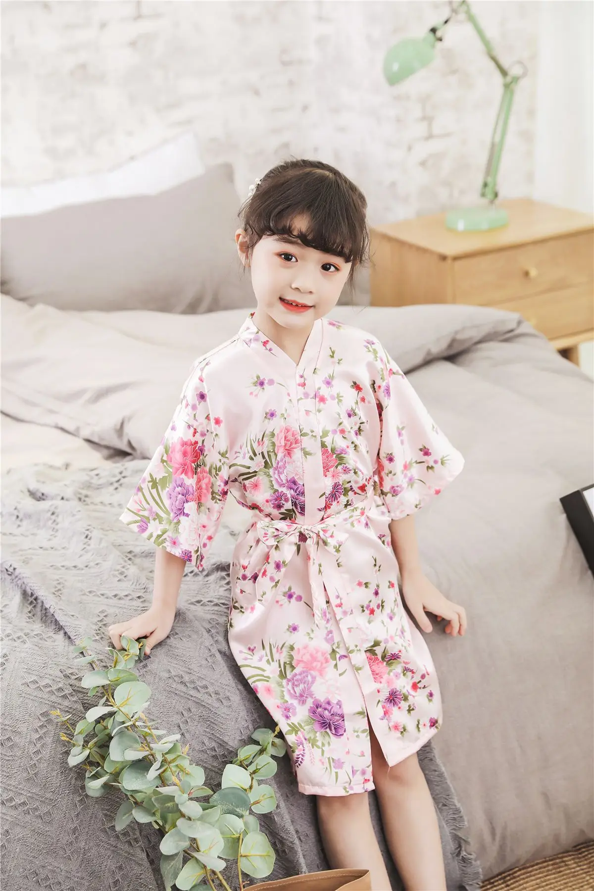 Летние японские пижамы для девочек, одежда, детский халат с цветочным принтом, Детские домашние кимоно, традиционные костюмы, детская домашняя мягкая Пижама
