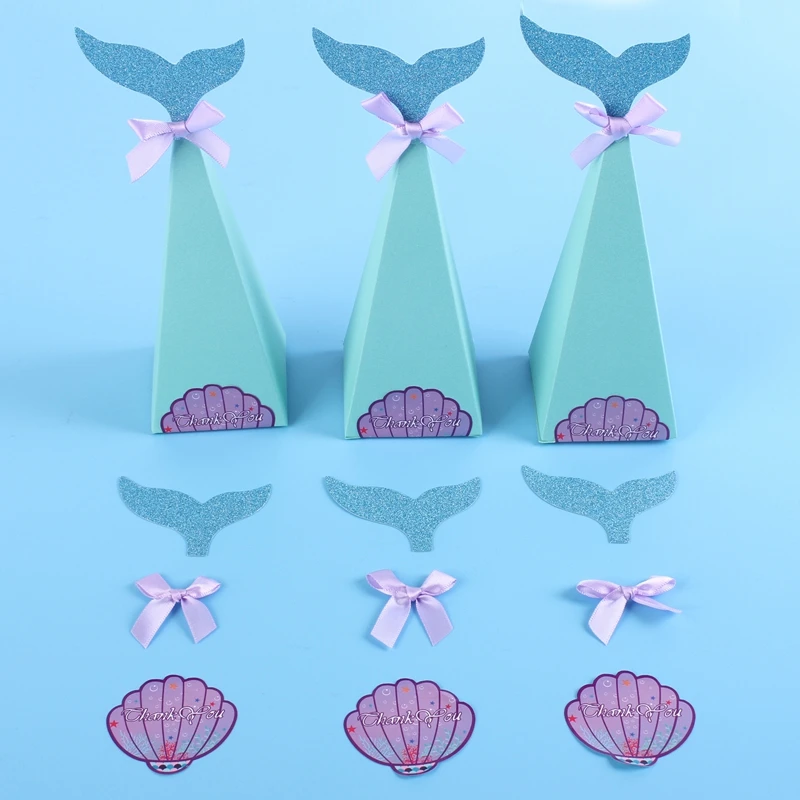 

OLOEY 30pcs New Arrival Blue Mermaid Tail Candy Boxes Wedding Little Gift Box Mermaid Theme Party Kids Birthday Candy Bags