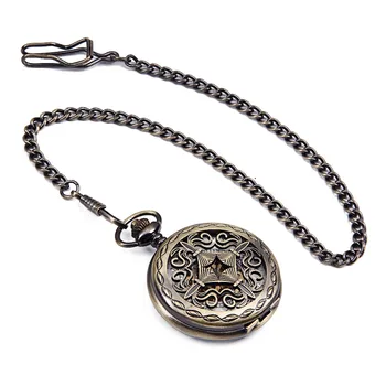 

20PCS A LOT Luxury Bronze Tone Case Chinese knot Mechanical Pocket Watch Men Women Carving Retro Transparent Glass Cover Chain