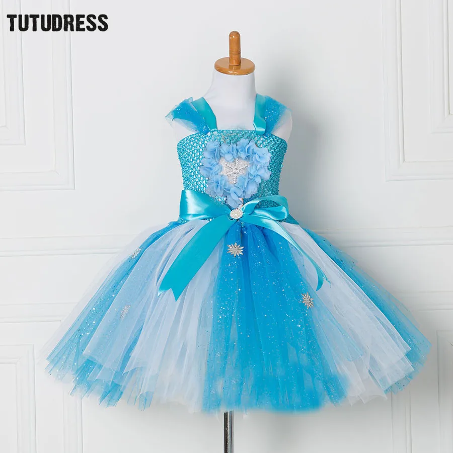 

Princess Anna Elsa Dress Tulle Tutu Dress Snow Queen Christmas Halloween Cosplay Costume Birthday Party Vestidos Children Dress
