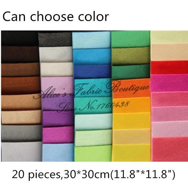 

20 colors/lot choose color 30*30cm polyester 1mm thick nonwoven felt fabric for diy handmade sewing, not woven cloth