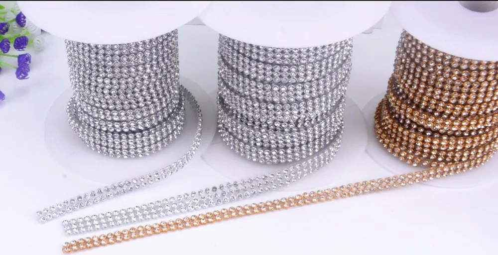 

3mm 2 rows Glass Rhinestone Trim Crystal Beaded Applique Hotfix Iron On Strass Mesh Banding In Roll For Wedding Dresses Crafts