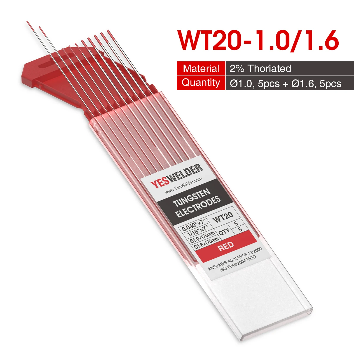 WTh20 (EWTh-2) 1 0/1 6*175 мм смешанный красный вольфрамовый электрод аргонодуговой сварки